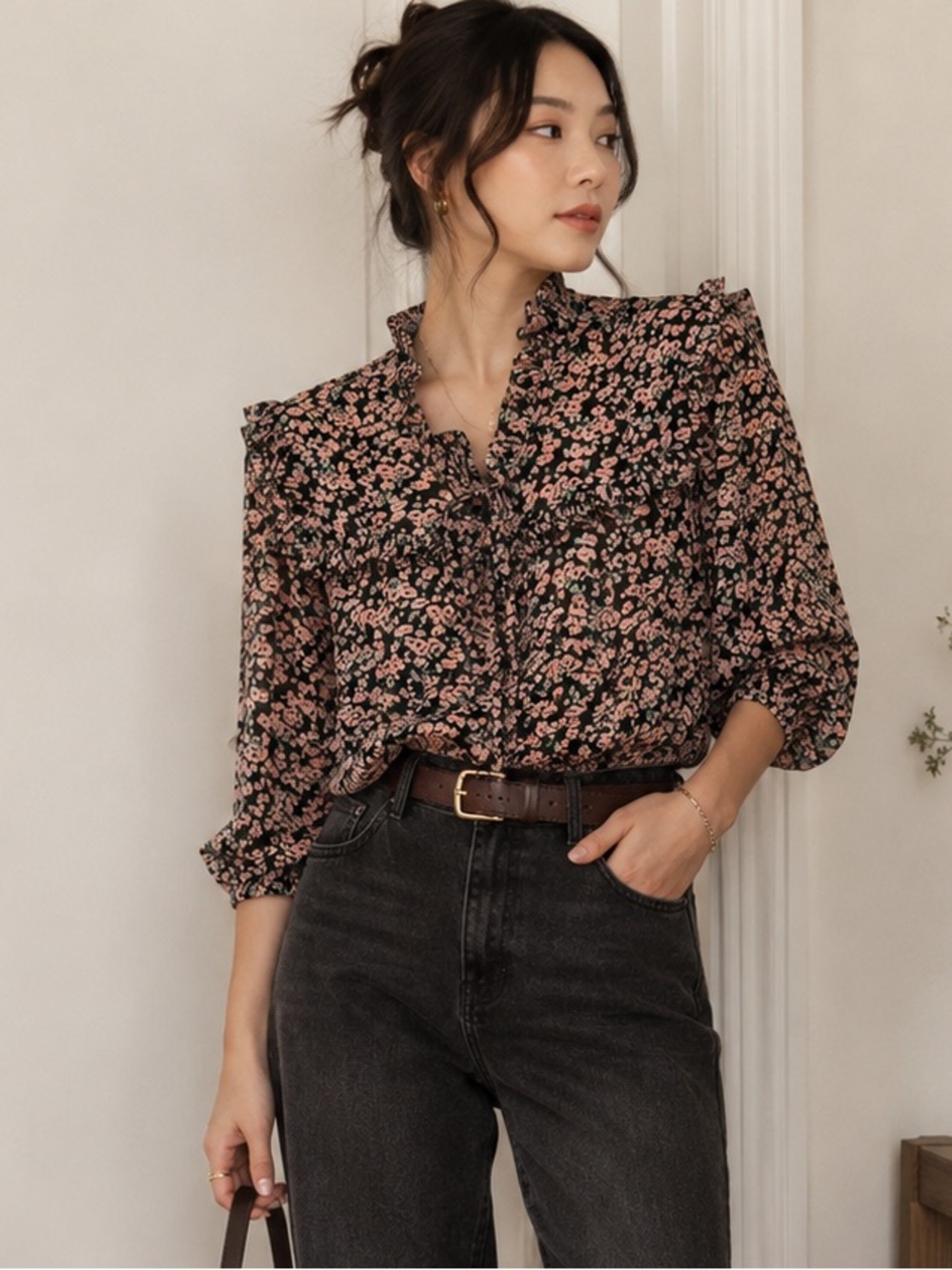 River Island Black Sheer Floral Blouse – GUC